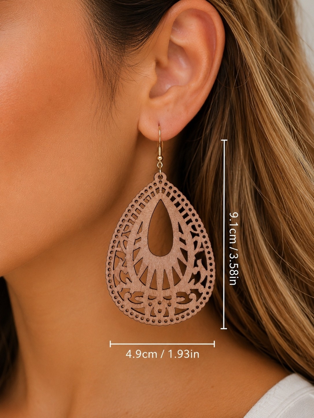 3 Bundles for $25 Brown Laser-Cut Teardrop Wood Earrings Boho Festival New
